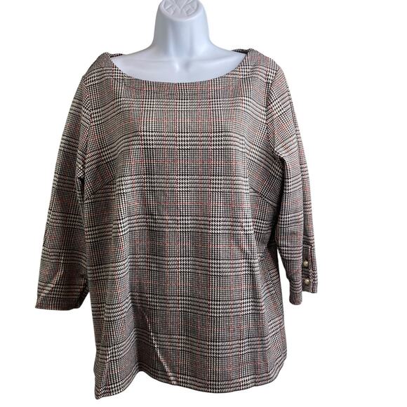 Talbots Houndstooth Plaid Career Blouse Size 1X Old Money Academia Preppy‎ - Picture 1 of 10